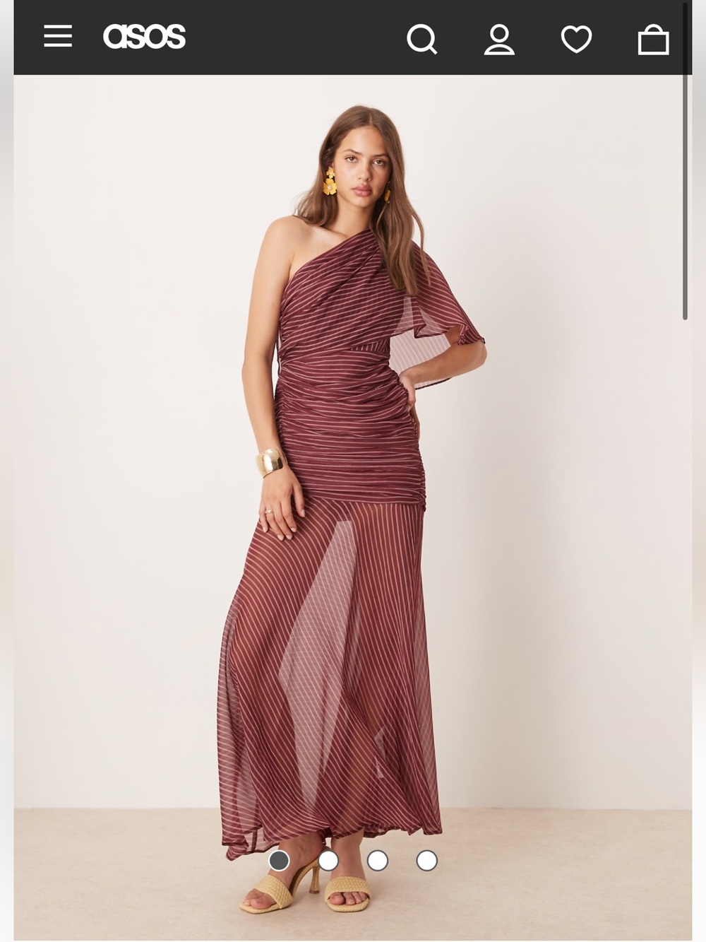 [ASOS Design] Cape One Shoulder Ruched Bodice Maxi Dress